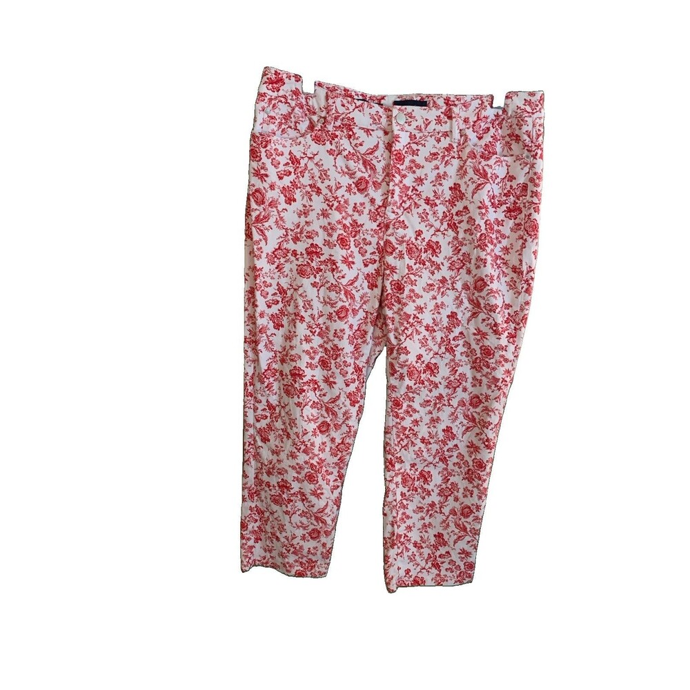 Charter Club Bristol Capri Women Pants White Red Floral Size 12 Cotton Blend